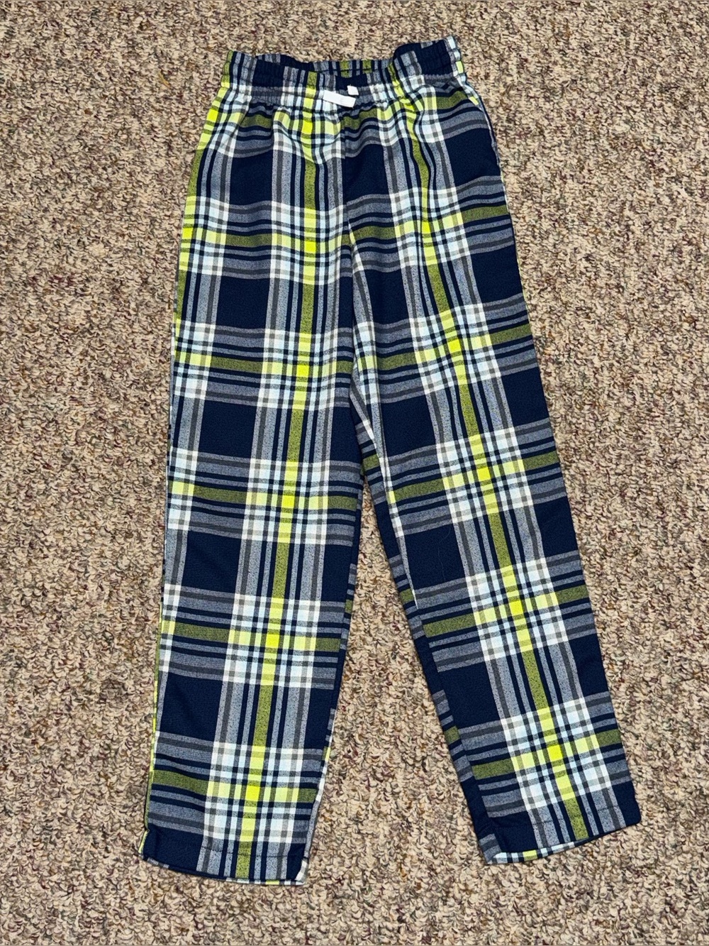 Boys size small 6/7 pants Kids Navy Plaid Pajama Pants with Lime Accents